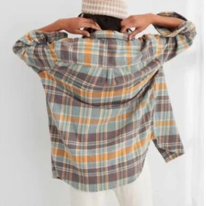 Aerie Plaid Button Down Shirt - Brown, Blue, Yellow